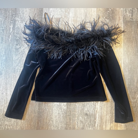 VENDOR ITEM :  FINAL PRICE Vintage Y2K 90's CACHET Velvet Feather Top - Picture 1 of 5